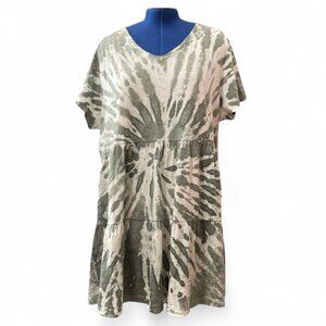 ZIM & ZOE Plus Size Tiered Tie Dye Olive Dress, 18/20